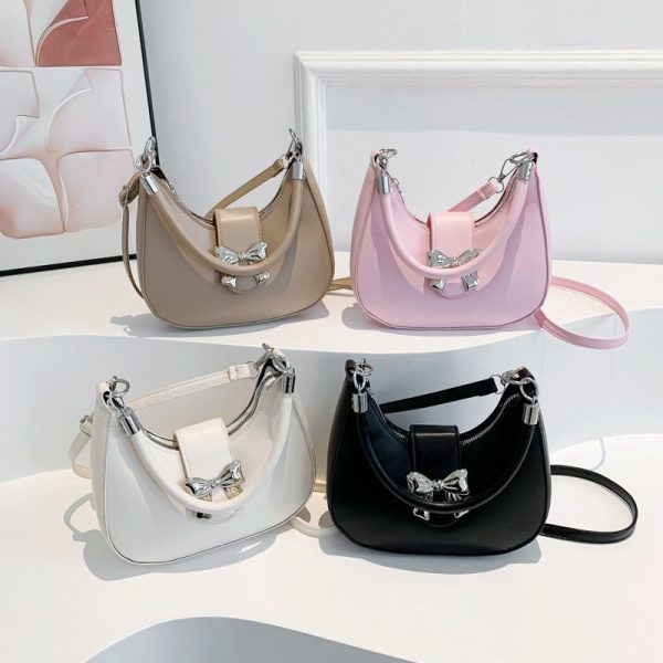 Bowknot Bag For Women, Crossbody & Underarm Dual-use Purse, Solid Color Chain Bag