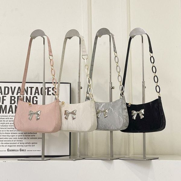 Hot Sale Handbag Casual PU Leather Handbag Simple Bowknot Underarm Bag Fashion Pure Color Shoulder Bags