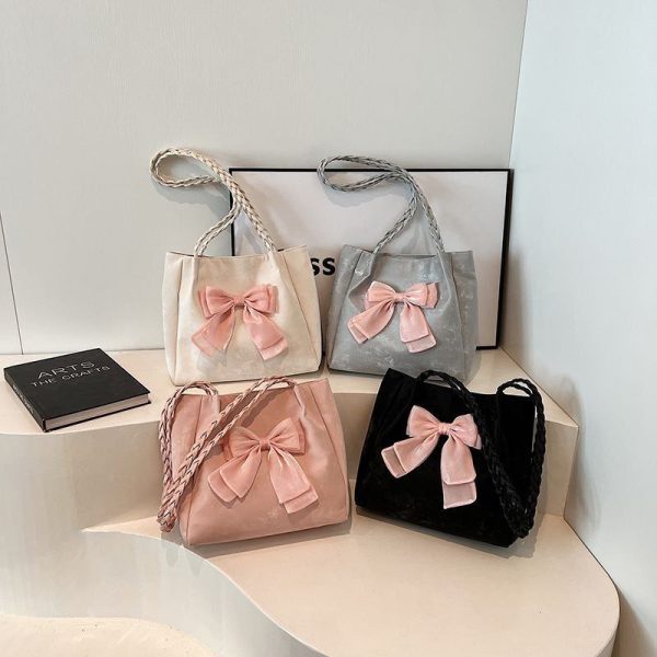 Bow Contrasting Color Single Shoulder Versatile Casual Handheld Tote Women's Bag